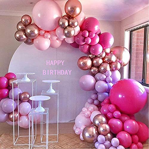 ONANA Hot Pink Balloon Garland Arch Kit, 150Pcs Pink Rose Gold Chrome Balloons for Birthday Wedding Party Balloons Decorations, Baby Shower Decorations for Girl