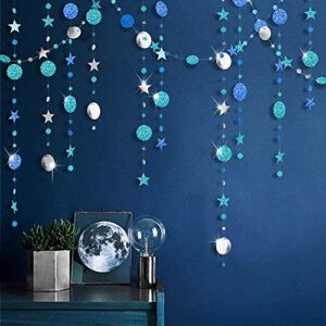 ice blue silver circle dot garland kit for navy blue twinkle little star party decoration hanging bunting banner steamer backdrop background for baby shower/christmas/birthday/prom/graduation/wedding