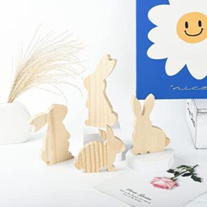 4pcs easter wooden bunny cutouts unfinished bunny tiered tray decor large wood bunny table wooden signs easter spring ornament for diy craft party desk office home classroom decor
