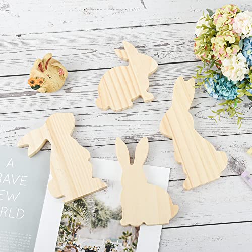 4Pcs Easter Wooden Bunny Cutouts Unfinished Bunny Tiered Tray Decor Large Wood Bunny Table Wooden Signs Easter Spring Ornament for DIY Craft Party Desk Office Home Classroom Decor