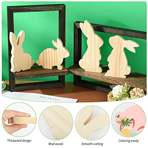 4Pcs Easter Wooden Bunny Cutouts Unfinished Bunny Tiered Tray Decor Large Wood Bunny Table Wooden Signs Easter Spring Ornament for DIY Craft Party Desk Office Home Classroom Decor