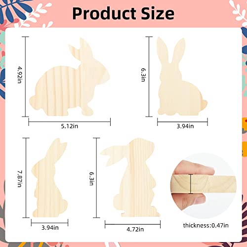 4Pcs Easter Wooden Bunny Cutouts Unfinished Bunny Tiered Tray Decor Large Wood Bunny Table Wooden Signs Easter Spring Ornament for DIY Craft Party Desk Office Home Classroom Decor