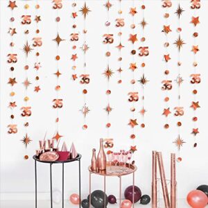 rose gold 35th birthday decorations number 35 circle dot twinkle star garland metallic hanging streamer bunting banner backdrop for womens thirty five year old birthday 35th anniversary party supplies