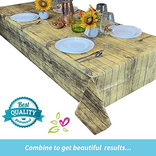 DECOSTYLE, Premium Disposable Table Cover, Wood Grain Design, Plastic, Western Parties, Wooden, Rustic Look Table Cloth, Woodland Clothes, Sunflower, Brown, Rectangular, 54 Inch x 108 Inch