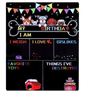 reusable dog birthday party supplies, double sided chalkboard for dog girl first birthday, dog birthday backdrop props, gift for cat party decorations, size 10″*12″