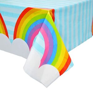 Juvale 3 Pack Rainbow Tablecloths for Party Supplies, Pastel Table Covers for Cloud Birthday Decorations for Girls (54 x 108 in)