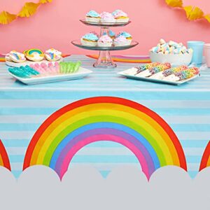 Juvale 3 Pack Rainbow Tablecloths for Party Supplies, Pastel Table Covers for Cloud Birthday Decorations for Girls (54 x 108 in)