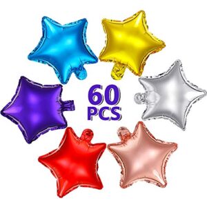 60 pieces star-shaped balloons 10 inch colorful star balloons star mylar foil balloons aluminum foil balloons for baby shower gender reveal wedding prom engagement (purple, red, gold, silver, blue)