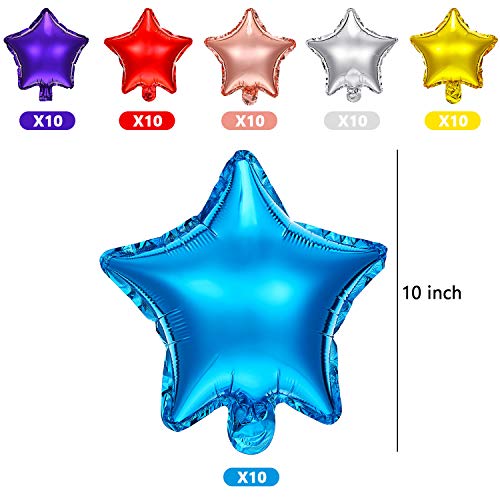 60 Pieces Star-shaped Balloons 10 Inch Colorful Star Balloons Star Mylar Foil Balloons Aluminum Foil Balloons for Baby Shower Gender Reveal Wedding Prom Engagement (Purple, Red, Gold, Silver, Blue)