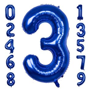 giant 40 inch hot blue number 3 balloon 3rd birthday balloons boy and girls | royal blue 3 balloon for 3rd birthday decors for boys and girls big 3 balloon for baby shark birthday party graduations
