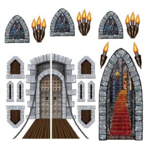 Medieval Party Decorations with Castle Decorations including Castle Door with Drawbridge, Windows, Stone Stairway, and Torch Props - For Birthday, Halloween, Medieval, Renaissance Knight Castle Party