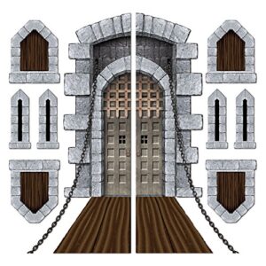 Medieval Party Decorations with Castle Decorations including Castle Door with Drawbridge, Windows, Stone Stairway, and Torch Props - For Birthday, Halloween, Medieval, Renaissance Knight Castle Party