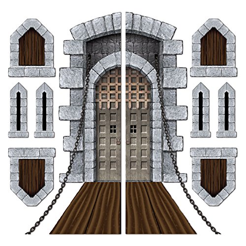 Medieval Party Decorations with Castle Decorations including Castle Door with Drawbridge, Windows, Stone Stairway, and Torch Props - For Birthday, Halloween, Medieval, Renaissance Knight Castle Party