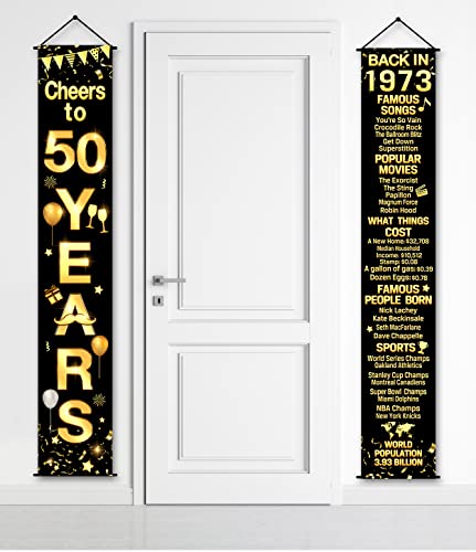 50th Birthday Anniversary Party Decorations Cheers to 50 Years Banner Party Decorations Welcome Porch Sign for Years Birthday Supplies (50th-1973)