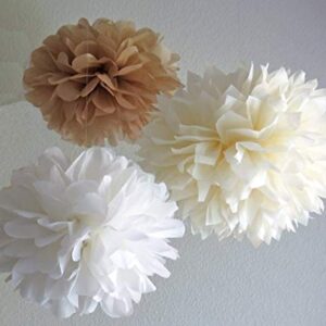 12PCS Mixed Cream Tan Brown White Paper Flowers - Fluffy Tissue Paper Pom Poms - Hanging Flower Ball for Baby Shower Decorations, Wedding Decor, Birthday Party Celebration