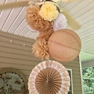 12PCS Mixed Cream Tan Brown White Paper Flowers - Fluffy Tissue Paper Pom Poms - Hanging Flower Ball for Baby Shower Decorations, Wedding Decor, Birthday Party Celebration