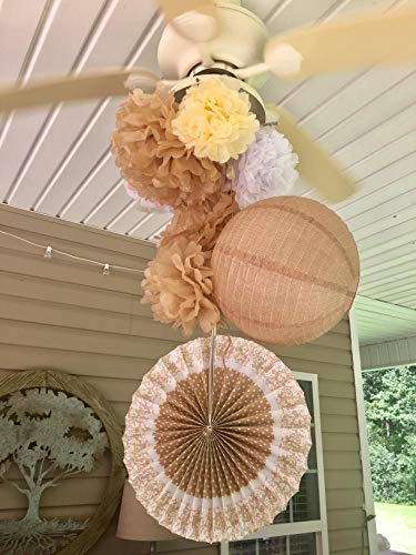 12PCS Mixed Cream Tan Brown White Paper Flowers - Fluffy Tissue Paper Pom Poms - Hanging Flower Ball for Baby Shower Decorations, Wedding Decor, Birthday Party Celebration