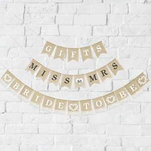 huihuang 3 pieces bride to be banner burlap bridal shower banner miss to mrs banner rustic burlap lace bunting banner bride to be sign for bridal shower engagement party decorations favors