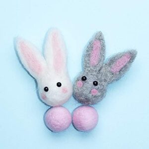 pinkblume Easter Felt Garland Wool Rabbit Pom Pom Banner,Handmade Bunny Ball Garland for Easter Holiday Baby Shower/Some Bunny is One/Nursery Decorations/Wall Hanging Decor(White/Pink/Grey)