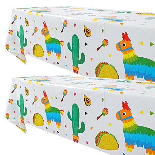 2 Pcs Cactus Llama Taco Table Cover Mexican Fiesta Theme Plastic Tablecloth Birthday Baby Shower Taco Night Party Decor Supplies