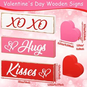 5 Pcs Valentine's Day Decorations Wooden Heart Blocks Signs Hugs Kisses Valentines Sign Decorations Gift Tiered Tray Decor Wood Heart Shape Wedding Decorations for Home Farmhouse (Heart)