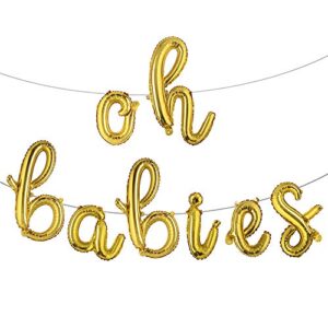 16 inch lowercase oh babies balloons twins new born baby shower banner party supplies decorations gender reveal (l oh babies gold)