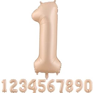 40 inch tan light brown number 1 balloons,caramel matte beige large foil helium mylar birthday party balloon 0-9 champagne color nude number (1) for baby shower wedding decorations