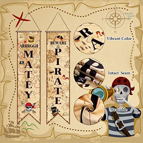 Tegeme Pirate Party Supplies Pirate Decorations Pirate Porch Sign Treasure Map Banner Hanging Wall Decor Welcome Door Banner Pirate Ship Nautical for Treasure Hunt Boy Birthday Party Favor Photo Prop