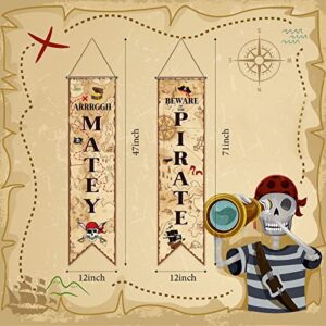 Tegeme Pirate Party Supplies Pirate Decorations Pirate Porch Sign Treasure Map Banner Hanging Wall Decor Welcome Door Banner Pirate Ship Nautical for Treasure Hunt Boy Birthday Party Favor Photo Prop