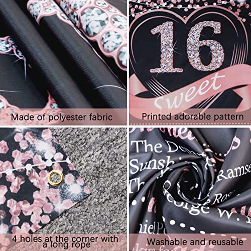 Vlipoeasn Sweet 16 Birthday Decorations for Girls, Rose Gold and Black Glitter Back in 2007 Birthday Backdrop Banner, 70.86 x 43.3Inch Pink 16 Years Old Party Poster Supplies