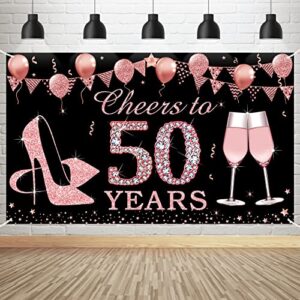 kauayurk 50th birthday decorations cheers to 50 years banner, rose gold 50 year old birthday backdrop party supplies for women, large fifty birthday poster sign decor