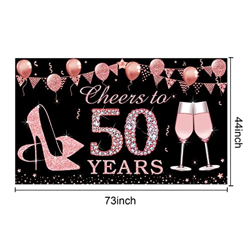 Kauayurk 50th Birthday Decorations Cheers to 50 Years Banner, Rose Gold 50 Year Old Birthday Backdrop Party Supplies for Women, Large Fifty Birthday Poster Sign Decor