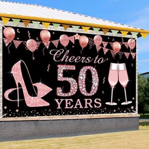 Kauayurk 50th Birthday Decorations Cheers to 50 Years Banner, Rose Gold 50 Year Old Birthday Backdrop Party Supplies for Women, Large Fifty Birthday Poster Sign Decor