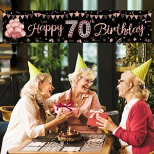Happy 70th Birthday Banner Decorations for Women, Rose Gold 70 Birthday Sign Party Supplies, Funny 70 Year Old Theme Birthday Party Decor for Outdoor Indoor