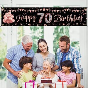 Happy 70th Birthday Banner Decorations for Women, Rose Gold 70 Birthday Sign Party Supplies, Funny 70 Year Old Theme Birthday Party Decor for Outdoor Indoor