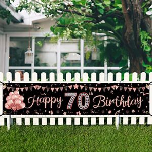 Happy 70th Birthday Banner Decorations for Women, Rose Gold 70 Birthday Sign Party Supplies, Funny 70 Year Old Theme Birthday Party Decor for Outdoor Indoor