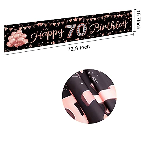 Happy 70th Birthday Banner Decorations for Women, Rose Gold 70 Birthday Sign Party Supplies, Funny 70 Year Old Theme Birthday Party Decor for Outdoor Indoor
