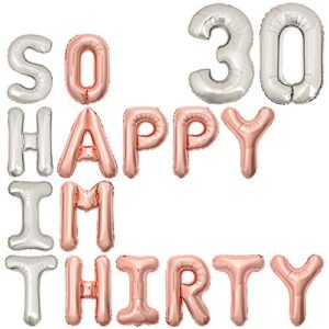30th birthday balloons funny 30th birthday decorations for her-so happy im thirty balloon banner, dirty 30 birthday party supplies (rose gold)