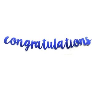 congratulations banner blue letters glitter paper sign decorations for graduation, achievement party celebrations, wedding, retirement, bridal shower, baby shower pre-strung (blue)