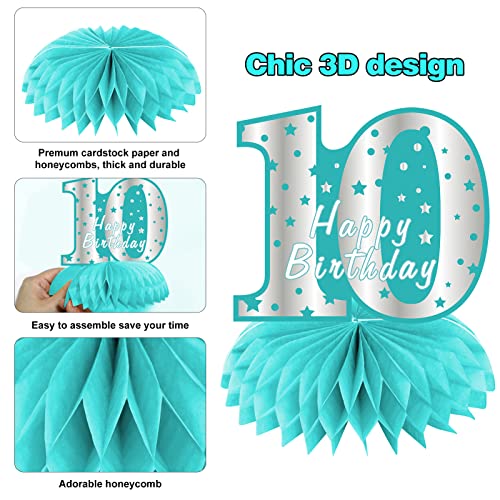 Yoaokiy Teal 10 Year Old Birthday Decorations Honeycomb Centerpieces, 8Pcs Breakfast Blue Happy Table Sign Party Supplies for Girl, Sweet 10th Bday Topper Decor (1987Y11291)