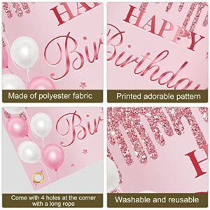 Pink Rose Gold Birthday Banner Backdrop Decorations for Women Girls, Happy Birthday Sign Party Supplies, 16th 21st 30th 40th 50th 60th Bday Photo Props Background Decor