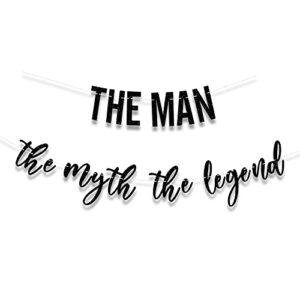 PALASASA Black Glitter The Man The Myth The Legend Banner - Father Birthday Theme Dad Party Decor for Retirement Decorations Supplies