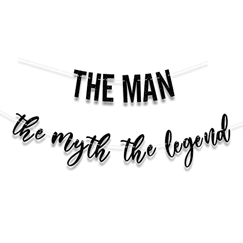 PALASASA Black Glitter The Man The Myth The Legend Banner - Father Birthday Theme Dad Party Decor for Retirement Decorations Supplies