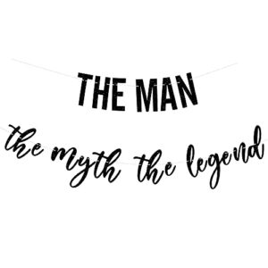 PALASASA Black Glitter The Man The Myth The Legend Banner - Father Birthday Theme Dad Party Decor for Retirement Decorations Supplies