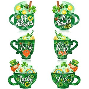 3 Pieces St. Patrick's Day Wooden Coffee Sign Double Side Coffee Cup Table Sign Irish Themed Tabletop Centerpiece Signs Shamrock Gold Coins Wooden Sign for St Patrick's Day Gift Party Home Decor