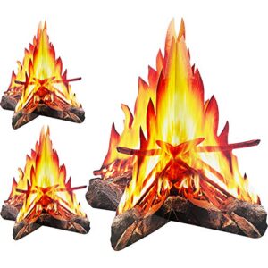 3 sets 12 inch tall artificial fire fake flame paper 3d decorative cardboard campfire centerpiece flame torch for campfire party decorations
