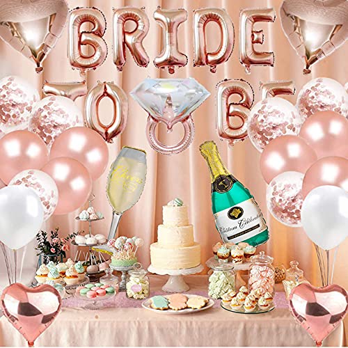 HXJDCL Bachelorette Party Decorations ,Rose Gold Bridal Shower Party Decoration Kit-Bride to be Balloons,Sash,Ring,Champagne Bottle Goblet Balloons,Veil, Foil Curtains,Tattoos,Cake Topper- Bridal Shower Favors Supplies Kit Decor