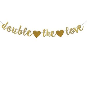 qwlqiao double the love banner,twins baby shower party decor,props, twins birthday/engagement/wedding party ,gold gliter paper sign