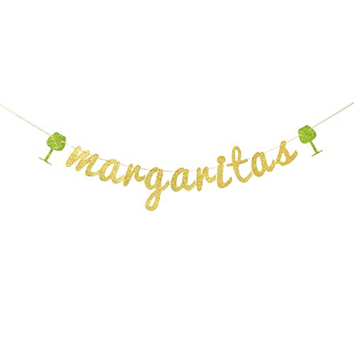 Gold Glitter Margaritas Banner Bunting Garland for Cinco De Mayo Mexican Fiesta Themed Party Decoration Supplies