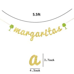 Gold Glitter Margaritas Banner Bunting Garland for Cinco De Mayo Mexican Fiesta Themed Party Decoration Supplies